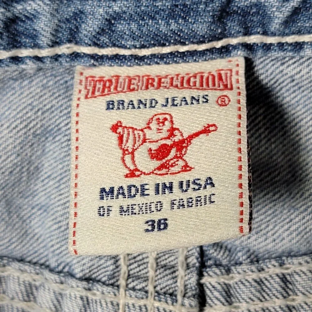True Religion Mens Y2K Light Wash Boot Cut Flap Pockets Faded Jeans 36 USA